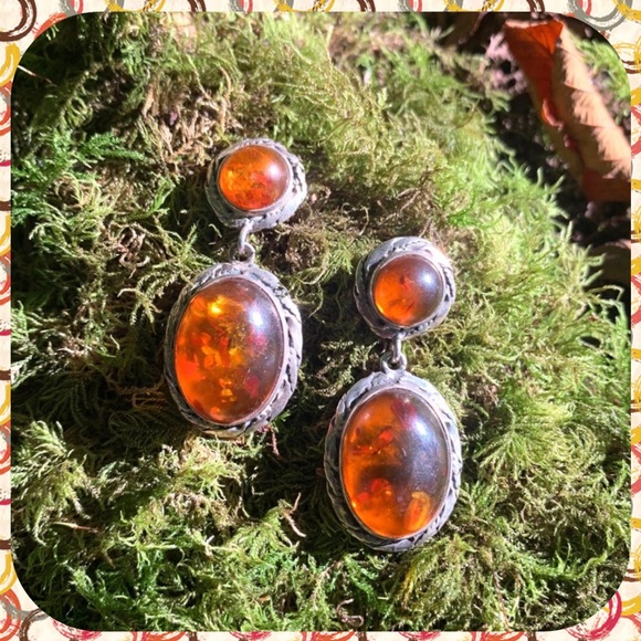 Jewelry - ⭐️Handmade Sterling silver/ cognac amber earrings